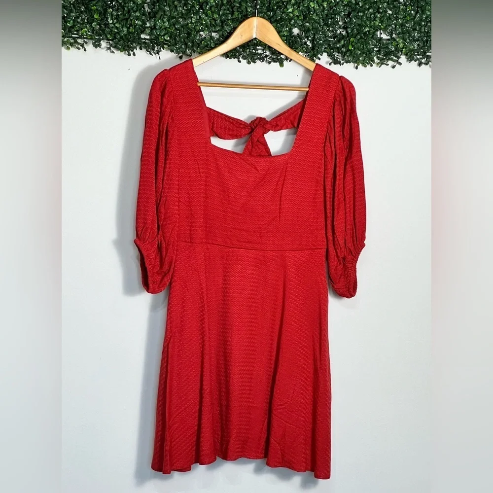 Band Of The Free JOSETTE RED PUFF SLEEVE MINI DRESS Size Medium - Picture 1 of 10